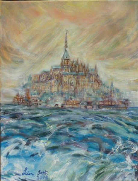 “Le Mont Saint Michel”, huile sur toile, (35x27cm), 2004, oeuvre de Lin QIU BERTALAN, peintre, lauréate du Palmarès.