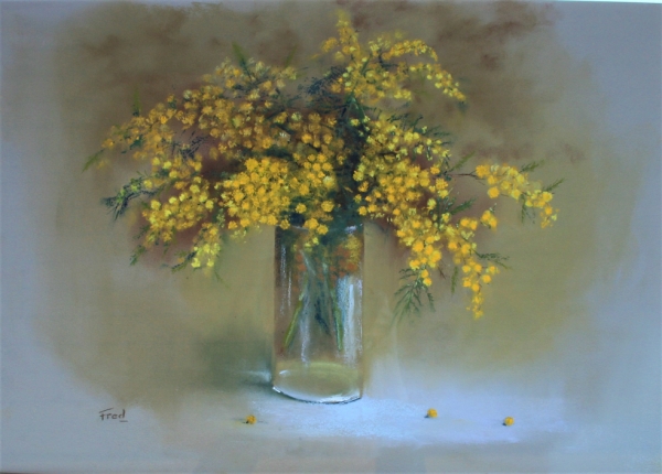 “Mimosas” - (70x50cm) - Pastel - Art Spectrum – 2015, oeuvre de Frédéric STEINLAENDER, peintre, pastelliste, Lauréat du Palmarès.
