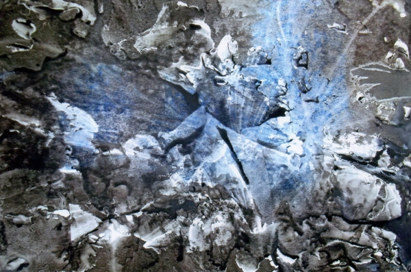 “Grottes sous Glaciers 5” Encres de Chine sur papier (75x50cm) 2021, oeuvre de Betty DE RUS, peintre abstraite, lauréate du Palmarès,