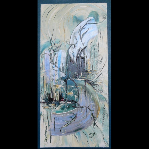 “Le passage”, acrylic au couteau sur toile (80x40cm) oeuvre d'Isabelle GELI, peintre surréaliste abstraite, 