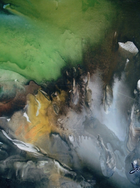 ”Grotte sous Glaces ” Encres de Chine sur papier (70x65cm), oeuvre de Betty De Rus, peintre abstraite 