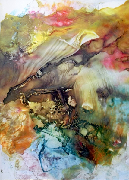 “Grottes des Sables I ”  Encre sur papier (75x50cm) de Betty DE RUS, peintre abstraite.