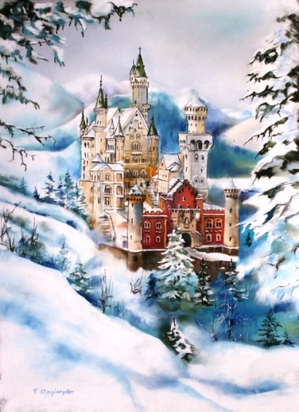 “Neuschwanstein III”, Pastel sur Pastelmat, (50x70cm)  oeuvre de Frédéric Steinlaender