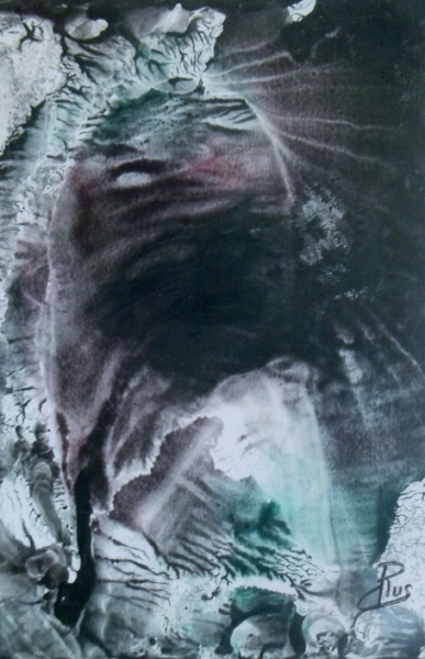 Série Grottes et Gouffres – “Infra Nature”   Paysage abstrait  1   (50x70cm) encre sur papier oeuvre de la peintre Betty De Rus