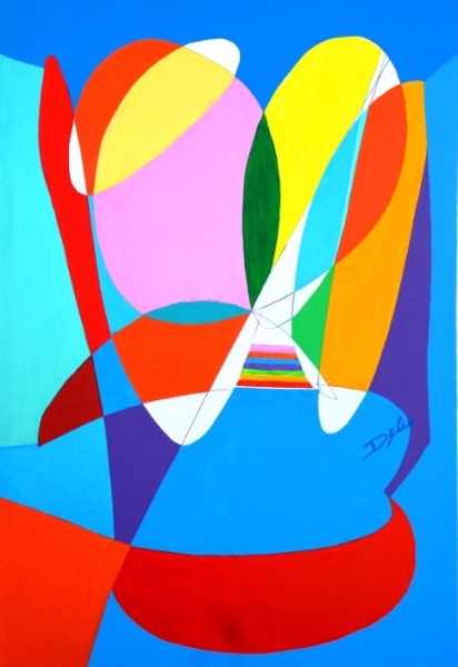 “Turbulescence Chromatique”, peinture acrylique sur toile (90x60 cm) Oeuvre du peintre abstrait Alain Delic