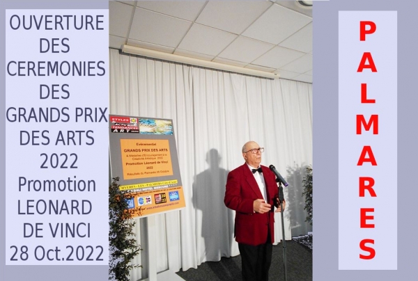 Ouverture des cérémonies du PALMARÈS des GRANDS PRIX DES ARTS - LÉONARD DE VINCI 2022 . Ici M. Antoine Antolini, délégué du Comité du Jury 