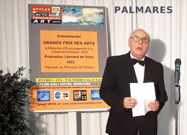 Annonce du PALMARES GRANDS PRIX DES ARTS LEONARD DE VINCI 2022 par E. German, Président du Comité du Jury