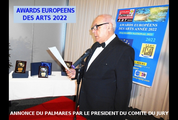 Annonce par le président du Comité du Jury du Palmarès des Awards Européens des Arts 2022 Salon Dali Hôtel Mercure **** à Hyères-Les-Palmiers Côte-d'Azur 