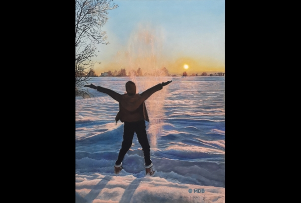 ''Joie Hivernale'', (60x45cm) Pastel sec sur pastel card. Œuvre de Michèle DURETÊTE-BRODEL pastelliste Lauréate du Palmarès. Maîtrisant les lueurs diaphanes, l'artiste parvient à fixer avec une étonnante subtilité les instants les plus fugaces du visible.