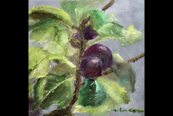 Avec ''Les Figues'', huile sur toile, (30x30cm) Rita CAU, lauréate du Palmarès nous montre la beauté du fruit vivant dans la nature, illustre le cycle des saisons. Cette oeuvre détaille sa touche, son style qui déborde de subtilité, d'expertise picturale.