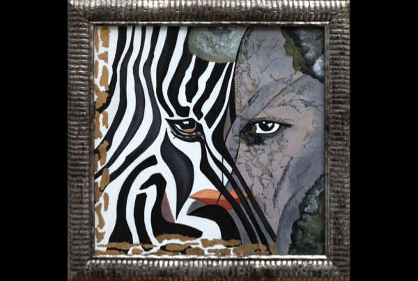 ''Enigme'' (50x50cm) Acrylique sur bois encadré. Mystère d'une émotion doublement fascinante. L'artiste peintre CLAUD fait émerger, illustre, la part cachée de l'intériorité. Elle image l'inconscient, en perce les secrets animiques, pour en fixer le rêve.