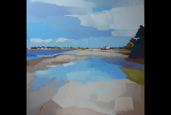 ''L'Anse du Pô'' 100x100cm, Huile au couteau sur toile, cette œuvre de Françoise PAPAIL,  témoigne de sa technicité et d'une force poétique nouvelle dans ses paysages. Elle fait avancer l'art figuratif dans le contemporain