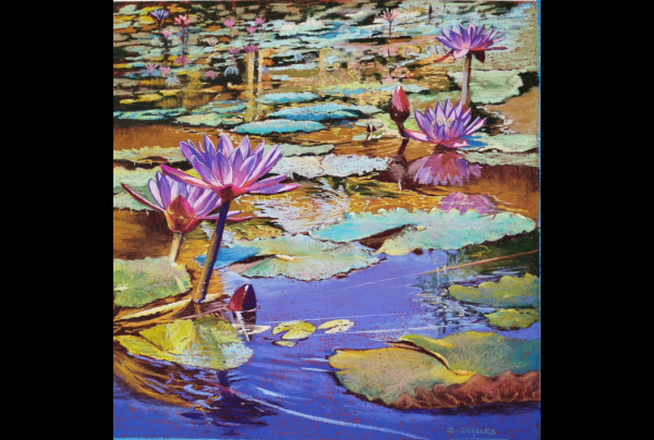 ''Latour Marliac's Dream'', Pastel sec, 58x58cm. Brigitte CHARLES agrémente l'art du pastel  d'un savoir technique des plus actuels. Son style reflète le réel, la vérité du temps qui marque la Nature, tel un témoignage de vie.