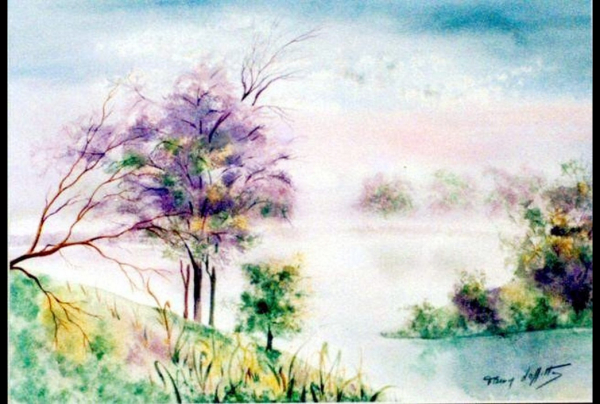 Une œuvre de saison ''Printemps'' Aquarelle 35x25cm Fanny LAFFITTE, Grand Pinceau de France, traduit dans ses œuvres une beauté et une paix qui enchantent l'âme. Chaque toile et un temps de bonheur fixé pour notre regard.     