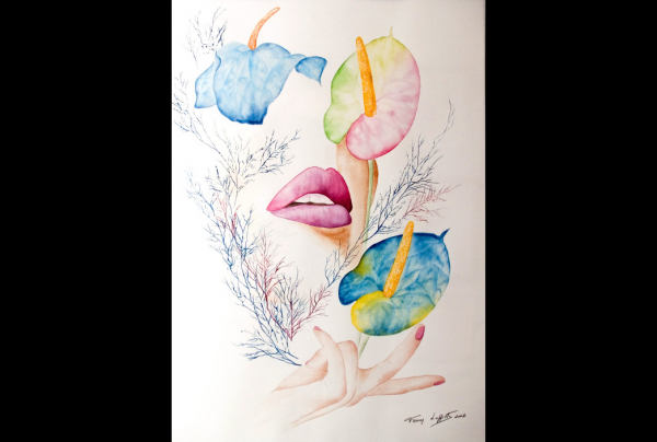 ''Volupté'', Aquarelle 50x40cm, Fanny LATTITTE peint avec toute la délicatesse, la lumière et la douceur que lui permet l'aquarelle. Elle parvient à créer une incomparable grammaire esthétique de grand talent, inspirée sous le souffle de ses muses.