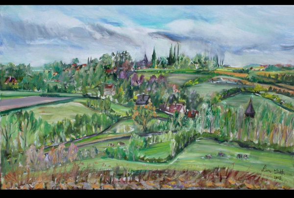 'Wambez'' huile sur toile 61x38 Lin QIU BERTALAN, fait progresser l'art du paysage par une culture et une peinture franco-chinoises appliquées à la création du paysage figuratif. Lauréate du Palmarès Grand Prix de Peinture 2025.