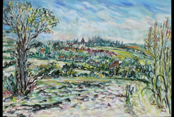 ''Wambez'' huile sur toile 73 x 50cm. Lin QIU BERTALAN crée des tableaux avec une originalité internationale, elle innove une peinture poétique où l'on ressent la sensibilité subtile de la Chine. Lauréate du concours Grand Pinceau de France. 