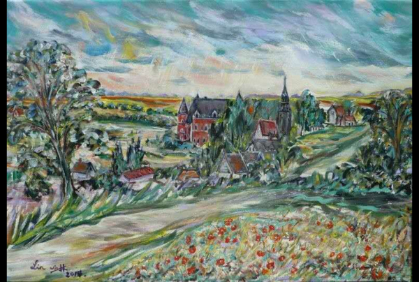 ''Hannaches'' huile sur toile 73x50 cm. Lin QIU BERTALAN peint la beauté des paysages de France. Elle peint aussi différents sujets. Lauréate du Palmarès national sa signature est celle d'une artiste Grand Pinceau de France.