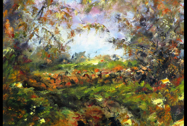''Vigne sur Ensigné'' huile sur toile, 61x46cm. Michel SKUPIEN peint des émotions intemporelles, un bonheur sans âge. Il sait voir les paysages archétypes dans la nature, leur beauté qui revient avec les saisons, du fond des siècles.  