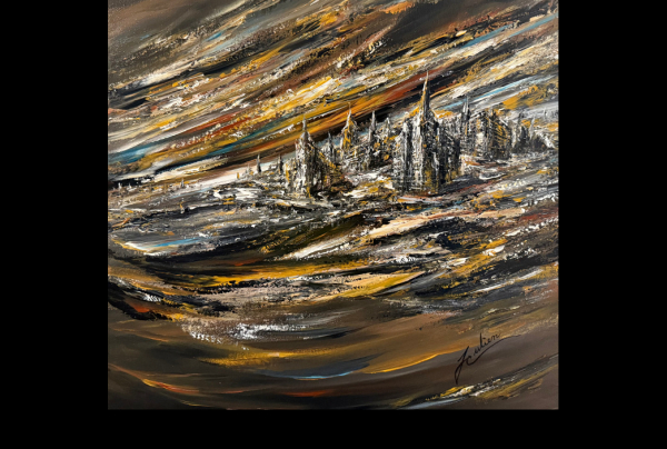 ''Le Berceau des Chevaliers'' 24x24 Acrylique 2024 Louis JULIEN a réussi à créer, une peinture sans égal, où il produit la synthèse entre passé et futur. Ses toiles sont des traces profondes dans la culture internationale de l'art.