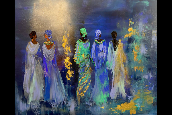 ''Soir de Lune à Casamance'' 46x55cm Acrylique au couteau sur coton. Emma SAMPIL , réussit à créer dans ses toiles des intensités lumineuses uniques, par la maîtrise de techniques de peinture au couteau et son savoir sur les couleurs. 