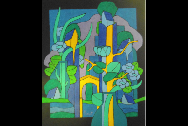 ''Le Pont Jaune''  Acrylique 65 x 54 cms 2024 Michel MARANT, peintre chercheur novateur, il a réussi à se frayer un chemin dans l'art actuel et mis au point une nouvelle esthétique. Ses toiles s'imposent par leur beauté et leur fraîcheur 
