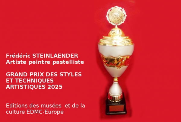 Le Grand Prix des Styles et Techniques Artistiques 2025 vient récompenser dans un cadre international la maîtrise des techniques picturales et de leurs applications pratiques. Frédéric STEINLAENDER a su acquérir ces savoirs spécifiques.    