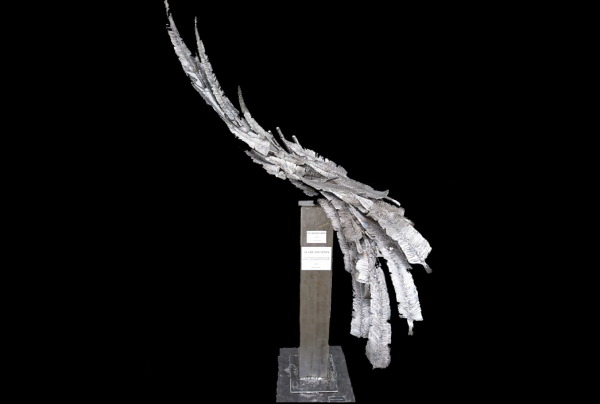 ''Au Gré des Vents''. Acier. H.150 cm x L.200cm. Roland GONZALEZ, a mis en jeu son imaginaire, son ingéniosité créative. Paradoxe du lourd et du léger, du fixe et du mobile, cette sculpture icône restera un signe définitif dans l'art contemporain.