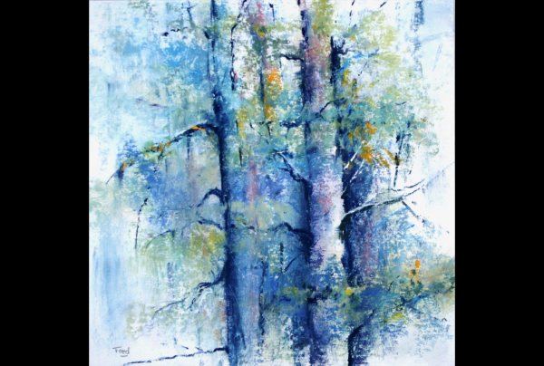 ''Atmosphère des Vosges du Nord IV'' (20x20cm) Pastel. Quand Frédéric STEINLAENDER, peint le paysage, il veut exprimer la vie de la Nature, tout y est renaissance, il sait voir  la poésie, l'élégance, la majesté, qui se dégagent des forêts.