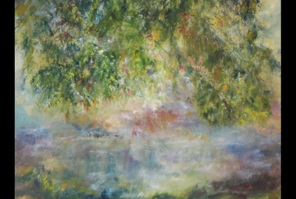 ''Instant paisible sur l'Étang'', 116 x 89 cm, huile brosse et couteau sur toile de lin. Une œuvre à inscrire parmi les chefs-d’œuvre dans le catalogue général de Michel SKUPIEN. Peintre sincère au geste spontané, la Nature lui a guidé la main.