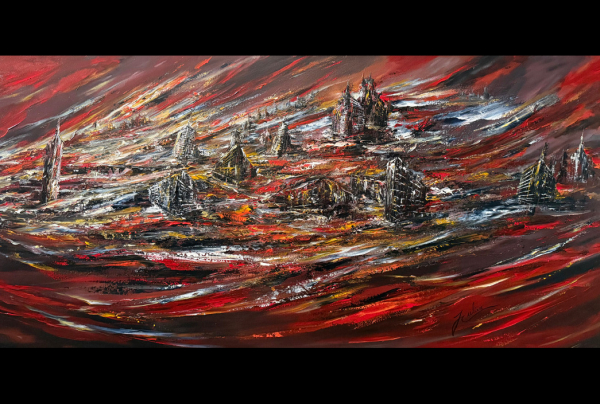 ''Les Miracles de l'Amour'', 30x60,Acrylique 2025. D'où vient cette inspiration étrange et sublime de Louis JULIEN ?, car seul cet artiste sait peindre ces mondes irréels pour nous faire rêver d'un Art qui serait capable d'être immortel.    