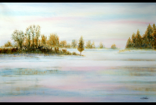 ''Aube et Brouillard'', huile sur toile, 60x92cm, Passé Maître dans la subtilité des coloris diaphanes et des sfumati, l'artiste peintre Christian BIARD, nous révèle ici, pour qui sait regarder, les secrets bien gardés de l'impressionnisme. 