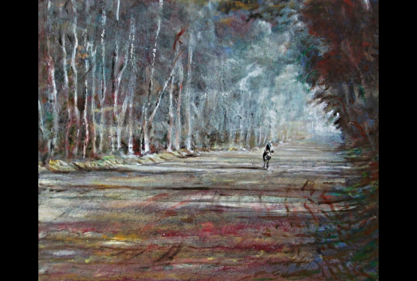 ''Piste Équestre en Sous-bois'', Huile sur toile, 45 x 55 cm, Daniel WATTIER, peint avec un  savoir étonnant de la lumière. Il nous captive, émerveille, par son paysage quasi-magique et si réel, abolissant les frontières entre talent et génie.  