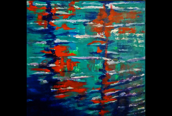 ''Reflets de Seine'', (40x40cm) peinture acrylique sur châssis toilé, Un tableau de la Seine, sujet évocateur de l'impressionnisme, peint dans notre siècle. Le style de Brigitte MATHÉ (MBL) émerveille par la maîtrise de coloris qui vibrent et ondulent.