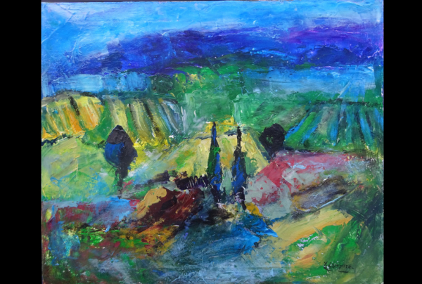 ''La Toscane'' (55x46cm) Techn. mixte (acrylique et huile) sur toile de lin. Le style de Y-G LAMBURE, peint le paysage avec des ressentis et une lumière donnant une vérité sensible au-delà du figuratif, un style et des œuvres qui subjuguent.
