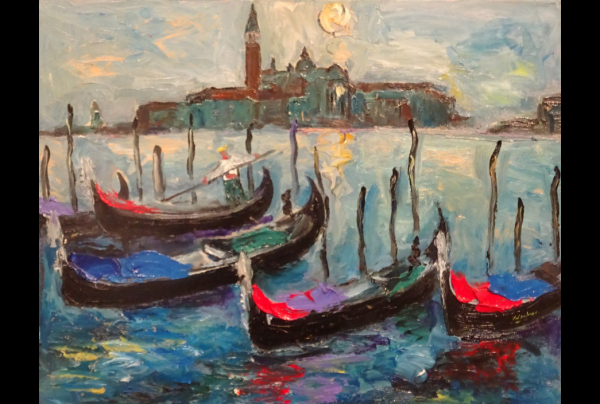 ''Le Grand Canal'' (61x50cm) huile sur toile de lin. Le talent d' Y-G LAMBURE nous fait partager ses révélations intérieures les plus intenses.Il saisit intuitivement le meilleur de l'esthétique de ce Grand Canal, si apprécié par Claude MONET. 