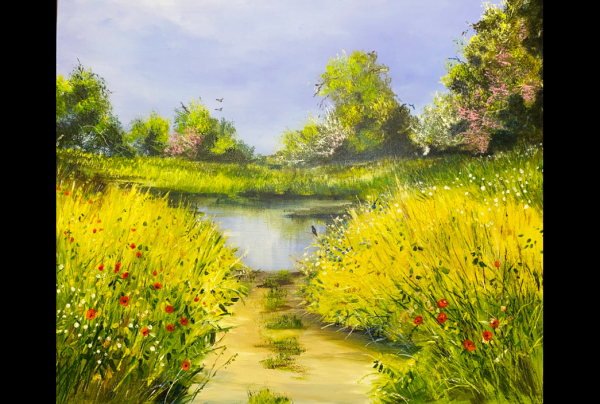 ''Vive le Printemps''  (46x38cm) Huile sur toile, Les toiles de Sylvie BAC, respirent la vie, la gaîté naturelle qui émane du paysage. Cette peintre de talent parvient à saisir et exprimer dans ses toiles les ressentis d'ambiance les plus essentiels.