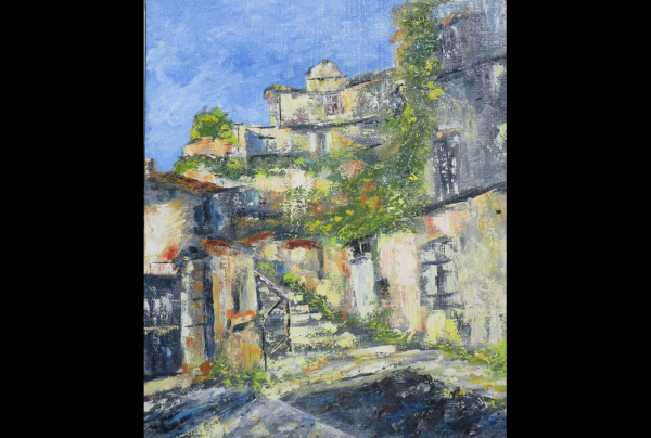 'Promenade St. SAVINIEN'', huile brosse et couteau, toile lin 61x50cm. Le peintre Michel SKUPIEN ''SKUP'', s'est rendu maître de nombreuses techniques de la peinture, il peint les sujets les plus difficiles en préservant leur vérité, leur poésie.  