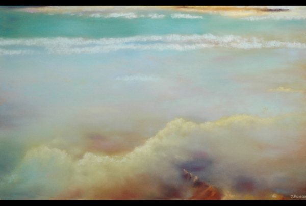 ''Série Exoplanète 5'' 60x80cm pastel. Janick PONCIN, dans ses œuvres a aboli les frontières,  elle nous montre concrètement dans sa peinture comment l'impressionnisme peut aujourd'hui dépasser le figuratif pour transcender le réel.  