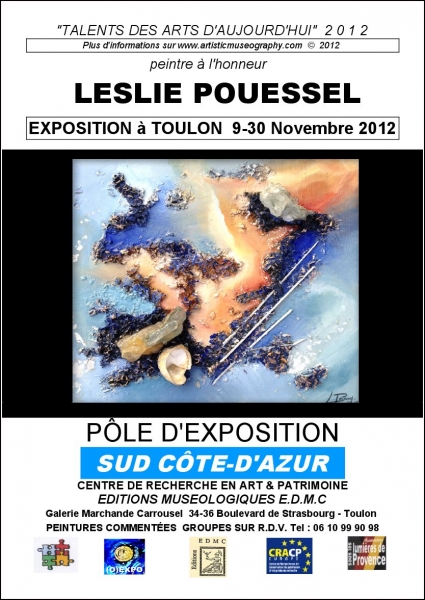 LESLIE POUESSEL, PEINTRE, VISION D'UNE ESTHETIQUE-LANGAGE, LES INCLUSIONS DE L'ARTISTE SUSCITENT LA CURIOSITE DU PUBLIC - UNE EXPOSITION REUSSIE 