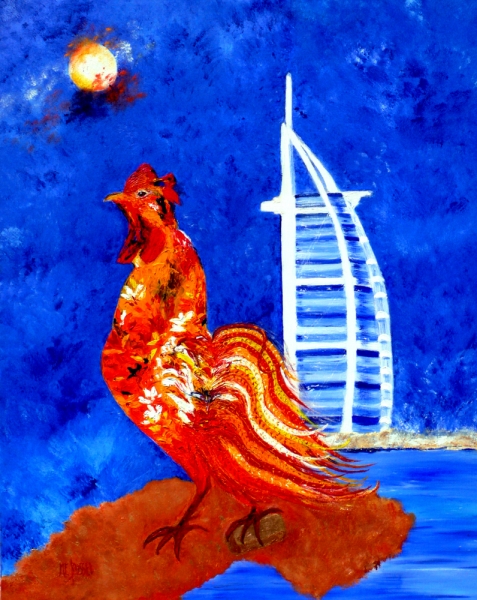 LE COQ DE LA PEINTRE MARIE-FRANCE BUSSET AUX EMIRATS ARABES UNIS A DUBAI