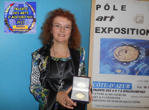 la peintre abstraite C-CORIANDRE a obtenu ma Médaille Peintre d'Excellence Talent des Arts d'Aujourd'Hui 2013