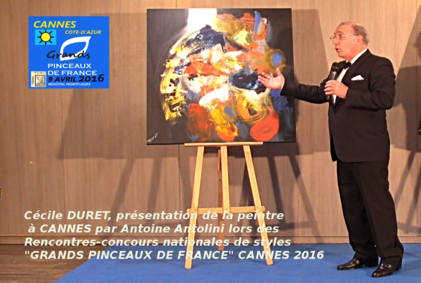 Présentation de la peintre Cécile DURET par Antoine ANTOLINI, lors des Rencontres-Concours stylistiques nationales. Un talent qui sait allier le style et l'imagination pour renouveler l'expression lyrique abstraite.