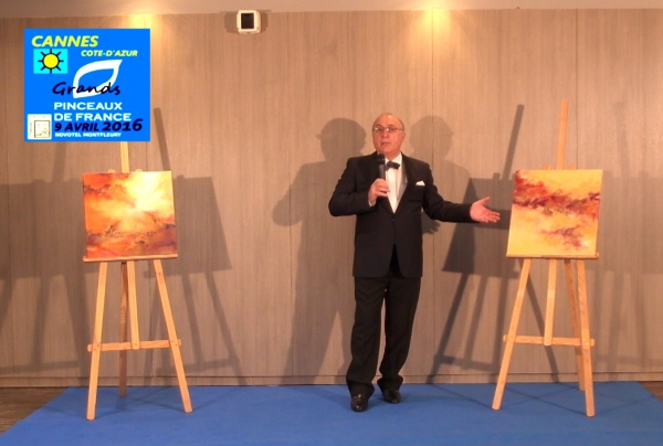 Antoine ANTOLINI, présentant l'artiste abstraite Jeanne BLANC devant le Jury cannois des 