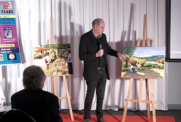 le peintre Marc LEJEUNE, présentant ses oeuvres