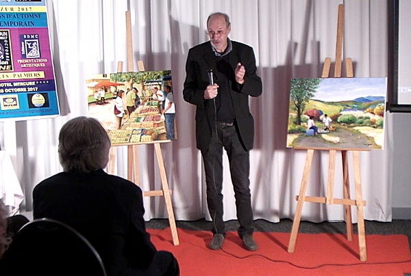 le peintre Marc LEJEUNE, présentant ses oeuvres