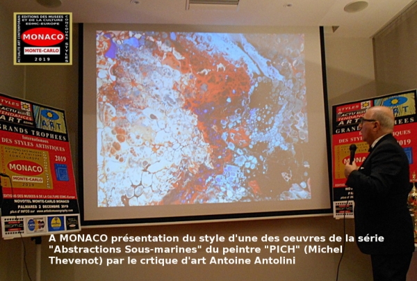 Oeuvre abstraite de PICH, peintre. Commentaires et analyse du style, Antoine Antolini, critique d'art, Monaco 2019.