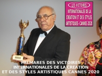 ■ VICTOIRES INTERNATIONALES DE LA CRÉATION ET DES STYLES ARTISTIQUES CANNES 2020  Victoire 2020 attribuée à l'artiste Frédéric Steinlaender, Lauréat du Palmarès  