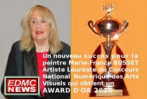 Artiste Lauréate du Palmarès, la peintre Marie-France Busset a obtenu un Award d'Or des Arts Visuels 2020 au Concours National Numérique des Arts Visuels 2020. 