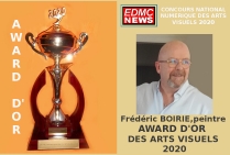 Le peintre Frédéric Boirie, peintre a obtenu un Award d'Or des Arts Visuels lors du Concours National Numérique des Arts Visuels 2020